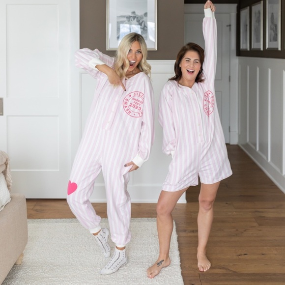 Smash + Tess Snooze Fest Jilly Pink and White Striped Romper Oversized - Picture 5 of 5